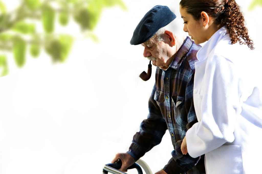 Alzheimer disease behavioral therapies nurse walking with patient